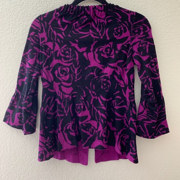 INC Petite Floral Bell Sleeve Purple Cardigan Med - Picture 2 of 7